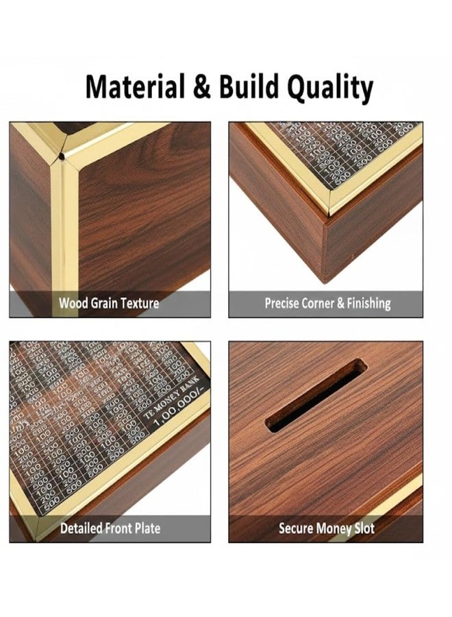 Drumstone 𝟓+𝟓 Year 𝐆𝐔𝐀𝐑𝐀𝐍𝐓𝐄 Wooden Money Saving Box for Adults & Kids with ₹1,00,000 Savings Tracker Smart Goal-Based Money Bank for Home & Office Secure Piggy Bank for Daily Savings Golden - Image 4